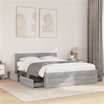 Estrutura de cama com cabeceira vidaXL | derivados madeira cinza sonoma - 1