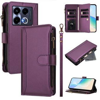 Capa FOXDOCK para Infinix Note 40 5G | Pele Premium | 9 Compartimentos para Cartões | Alça de Pulso Amovível - Roxo - 1