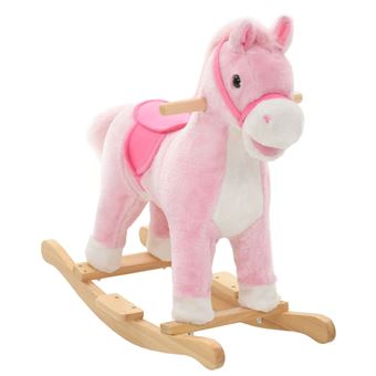 Cavalo de Baloiço vidaXL em Peluche 65x32x58cm Rosa - 1