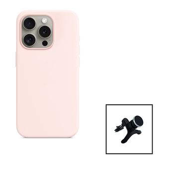 Kit Phonecare Suporte Magnético Reforçado de Carro + Capa Silicone Líquido para Apple iPhone 15 - Rosa - 1