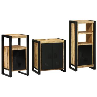 Conjunto de Móveis para WC vidaXL | 3 Peças | Madeira de manga maciça - 1