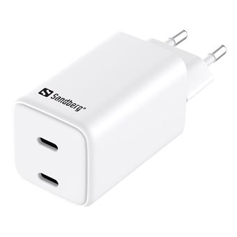 Carregador de Dispositivos Móveis Sandberg AC Charger Dual USB-C PD65W EU | Branco - 1