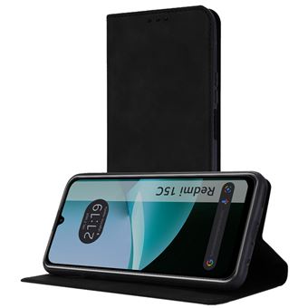Capa Tumundosmartphone de couro sintético com porta-cartões para Xiaomi Redmi 15C 4G/5G | Preto - 1