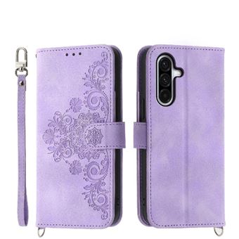 Capa ZURSANA para Samsung Galaxy A56 | Pele com Fecho de Encaixe para Colar + Cordão em Pele | Roxo - 1