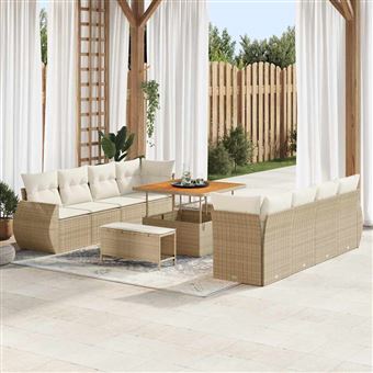 Conjunto de Sofá de Jardim com Almofada vidaXL | 11 Peças | Bege vime PE - 1
