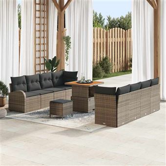 Conjunto de Sofá de Jardim vidaXL | 11 Peças | Cinzento Rattan Sintético - 1