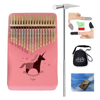 Piano Kalele York Kalimba Thumb Piano com Saco Martelo + Livro de Música para Amantes de Música,Iniciantes e Crianças | Mogno de Madeira Mogno | 17 Teclas - Rosa Dourado - 1