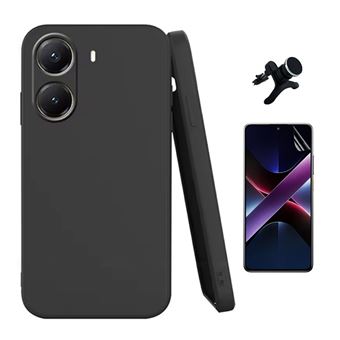 Kit Película Protectora de Hydrogel Frente + Capa Proteção Silicone + Suporte Reforçado de Carro Gift4Me para Xiaomi Poco X7 Pro | Preto - 1