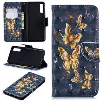 Capa PU Magunivers suporte para impressão de padrões borboleta de dourado para Samsung Galaxy A50