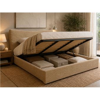 Cama de Casal Ideia Home Design Dance | Estrado Elevatório | 200×160 cm | Bege - 1