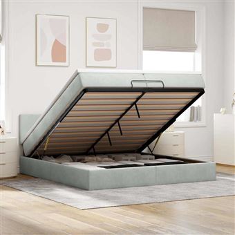 Estrutura de cama otomana com colchão vidaXL | 200x200 cm | cinzento claro - 1