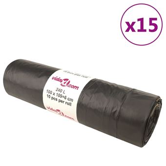 Sacos do lixo com atilhos | 150 Peças | 240 L | Preto - 1
