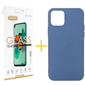 Conjunto Accetel para iPhone 12 Pro Max | 1 x Película de Vidro + Capa Silicone Líquido - Azul - 1