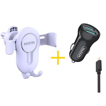 Pack Automóvel Accetel Carregador para Isqueiro e Cabo Lightning CC262 + Suporte Telemóvel SP-118 para iPhone 11 Pro Max - 1