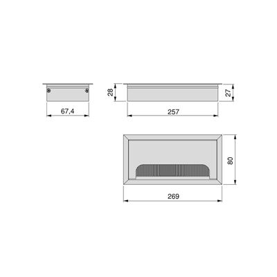 Emuca Pasacables para mesa Quadrum, rectangular, 269x80mm, para encastrar,  Aluminio, Anodizado mate