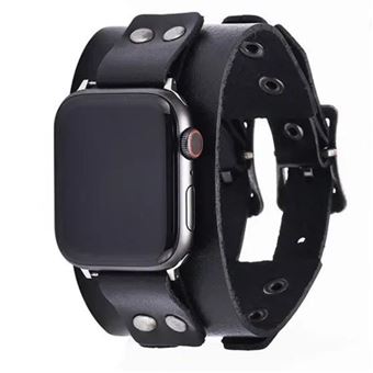 Bracelete duplo em pele genuina Antiimpacto para Apple Watch Series 10 46mm | Preto - 1