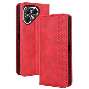 Capa FOXDOCK para Tecno Pova 7 5G | Fecho Magnético | Estampado Vintage | Pele PU | Compartimentos para Cartões | Vermelho - 1