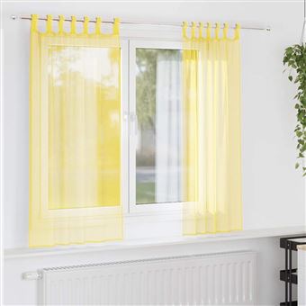 Cortinas de voile com laços vidaXL | 2 Peças | amarelo 140x175 cm - 1
