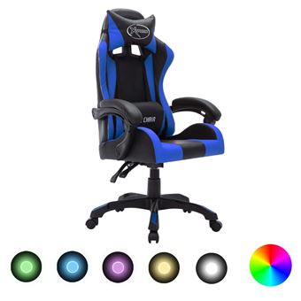 Cadeira Gaming vidaXL com luzes LED RGB couro artificial azul/preto - 1