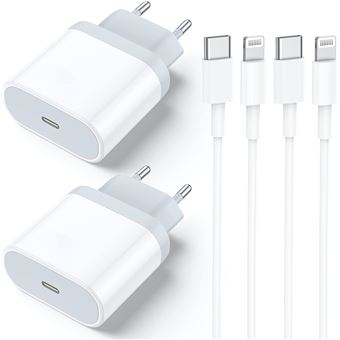 Conjunto de 2 Carregadores Rápidos USB C para Cabo Lightning Dishiqing para iPhone | 20W | 2m - Branco - 1