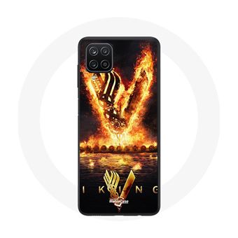 Capa Maniacase para Samsung Galaxy A22 4G Vikings Series Temporada 6 Logotipo V Epée de Feu Fundo Preto - 1