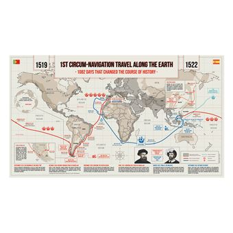 Mapa Ilustrado TEMPUS.ART | 1ª viagem de circum-navegação da Terra | 60x34 cm | Versão Inglês - 1