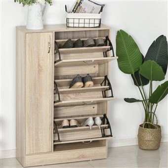 Sapateira HOMCOM | Prateleira Ajustável em 2 Níveis | 12 Pares | 79x26x120 cm | Madeira - 1