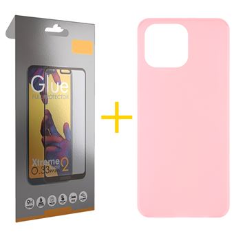 Pack 1 x Película de Vidro Temperado Full + Capa skyhe para Apple iPhone 14 Pro Max Silicone Liso - Rosa - 1