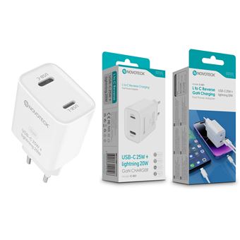 Carregador GaN NOVOTECK C-021 USB-C 25W + Lightning 20W | Tecnologia PD - 1