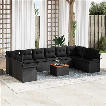 Conjunto de Sofá de Jardim vidaXL | 11 Peças | Preto Rattan Sintético - 1