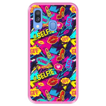 Capa Tpu Hapdey para Samsung Galaxy A40 2019 | Design Padrão de Bolhas Em Quadrinhos 4 - Rosa