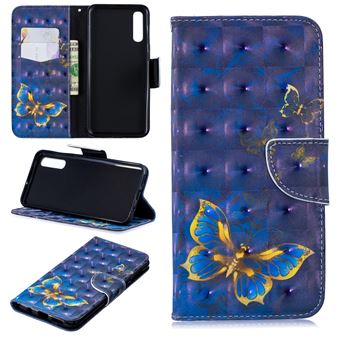Capa PU Magunivers suporte para impressão de padrões borboleta azul para Samsung Galaxy A50