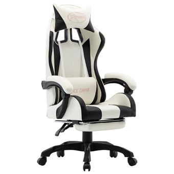 Cadeira Gaming vidaXL com apoio pés couro artificial preto/branco - 1