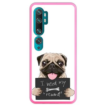 Capa Hapdey para Xiaomi Mi Note 10 - Note 10 Pro - CC9 Pro | Silicone Flexível em TPU | Design Filhote de Pug com sinal, preciso da minha recompensa - Rosa