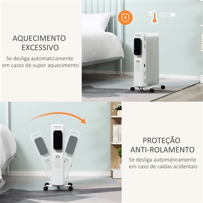 HOMCOM Aquecedor a Óleo 1830/2180W com 3 Modos de Aquecimento Tela LED  Controle Tátil Termostato Temporizador 24H e Rodas Baixo Consumo para 20m²  42,5x24x63cm Branco