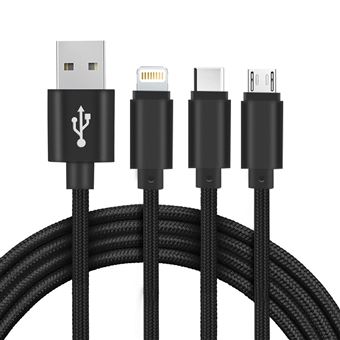 Cabo USB Setty | 3 em 1 | Transferência e Carga | 1 m de Comprimento - Preto - 1