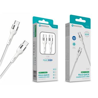 Cabo USB-C para USB-C NOVOTECK S-109 | PD 3.0 Quick Charge | 66W | 200cm | Trançado em Nylon | Branco - 1