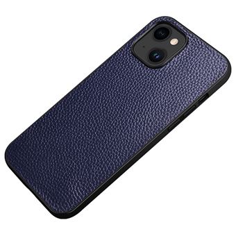 Capa e TPU + couro genuíno anti-impressão digital, textura de lichia Magunivers para iPhone 14 - azul - 1