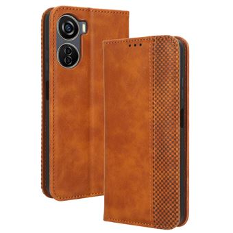 Capa FOXDOCK para ZTE Axon 40 Lite | Fecho Magnético | Estampado Vintage | Pele PU | Compartimentos para Cartões | Castanho - 1