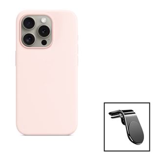 Kit Phonecare Suporte Magnético L Safe Driving Carro + Capa Silicone Líquido para Apple iPhone 15 - Rosa - 1