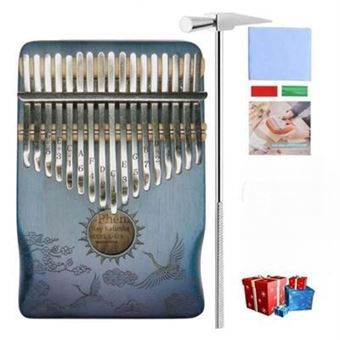 Piano Co-phénix Kalimba Thumb com Martelo para Amantes de Música,Iniciantes e Crianças | Mogno de Madeira Mogno | 17 Teclas - Azul - 1