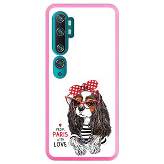 Capa Hapdey para Xiaomi Mi Note 10 - Note 10 Pro - CC9 Pro | Silicone Flexível em TPU | Design Cavalier King Charles Spaniel, de Paris com amor - Rosa