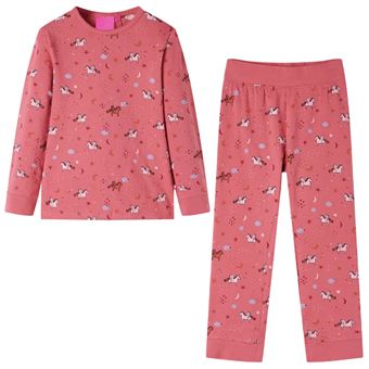 Pijama de manga comprida para criança | vidaXL | rosa-velho 140 | 9 a 10 anos - 1