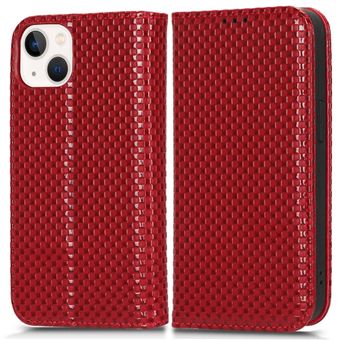 Capa PU anti-risco, textura de grade, magnético auto-absorvido, à prova de queda com apoio Magunivers para iPhone 13 6.1'' - vinho tinto - 1