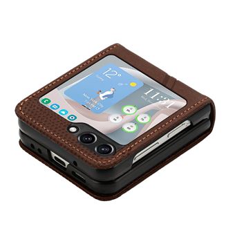 Capa FOXDOCK para Samsung Galaxy Z Flip 7 | Pele | Flip | 3 Compartimentos para Cartões | Castanho - 1