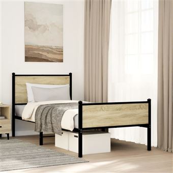 Estrutura de cama sem colchão vidaXL | 80x200 cm | metal carvalho sonoma - 1