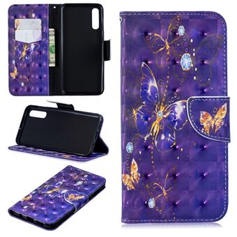 Capa PU Magunivers suporte para impressão de padrões borboleta roxa para Samsung Galaxy A50