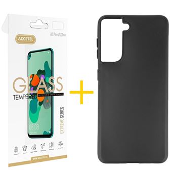 Pack 1 X Película de Vidrio Templado 2.5D + Capa Accetel Samsung Galaxy S22 5G Silicone Liso - Preto - 1