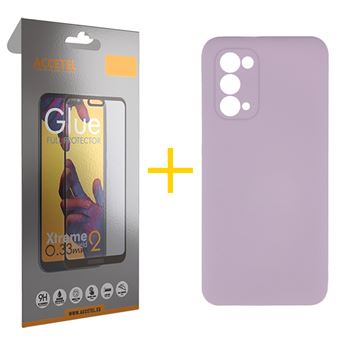 Pack 1 x Película de Vidro Temperado Full + Capa Accetel  Oppo A74 5G Silicone Líquido Roxo - 1