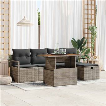 Conjunto de Sofá de Jardim vidaXL | 6 Peças | Cinzento vime PE - 1
